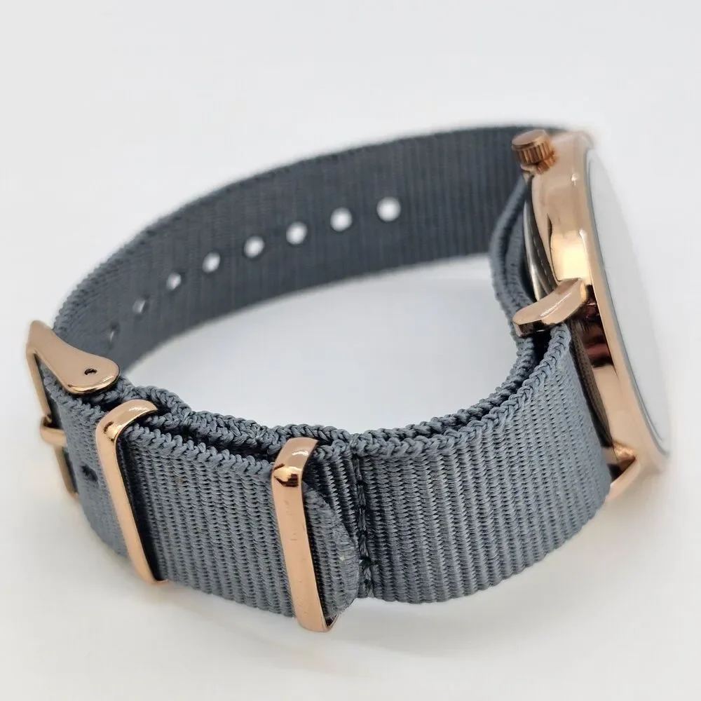 Unisex Watch 38MM Dark Gold Gray Dial Gray‎ Canvas Band Strap New Battery